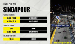Le programme du Grand Prix de Singapour F1 2026 : dates, horaires et infos